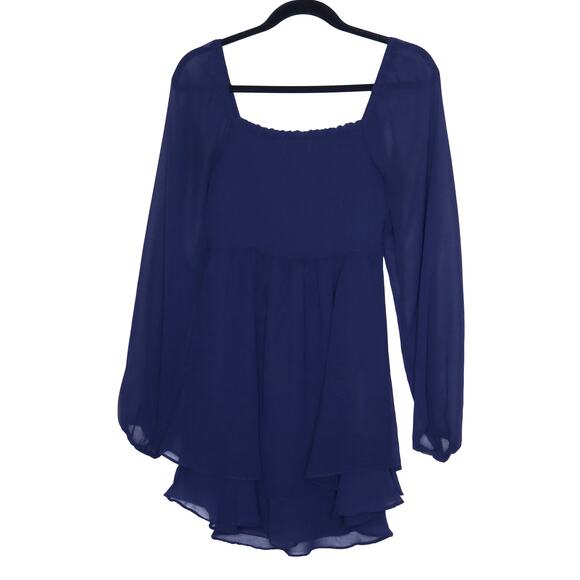 ALTAR'D STATE Lori Mini Dress Navy Blue Long Sleeve Smocked Babydoll Women's S - Picture 3 of 12